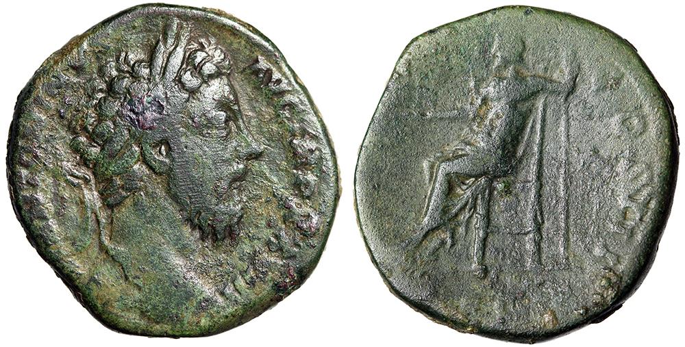 Marcus Aurelius Sestertius Jupiter Seated Rome 172-183 AD | Roman