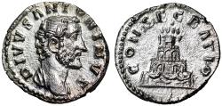 Ancient Coins - Divus Antoninus Pius AR Denarius "Funeral Pyre, Quadriga Atop" Extremely Fine
