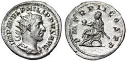 Ancient Coins - Philip I AR Antoninianus "Seated on Curule Chair" Mint State