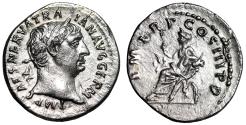 Ancient Coins - Trajan AR Denarius "Abundantia" Sharp Portrait 100 AD