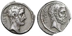Ancient Coins - M Junius Brutus & Q Servilius Caepio AR Denarius "Portraits" Good Very Fine