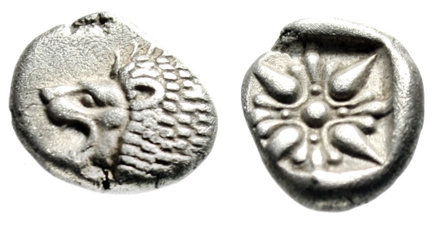 Ionia, Miletos Silver Diobol Forepart Lion & Stellate Pattern 6th