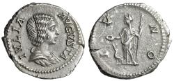Ancient Coins - Julia Domna AR Denarius "Juno, Peacock" Extremely Fine