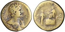 Ancient Coins - Hadrian Orichalcum Sestertius "Pontificating From Platform" Fine