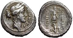 Ancient Coins - C Memmius AR Denarius "Large Trophy on Bound Captive" Good Fine