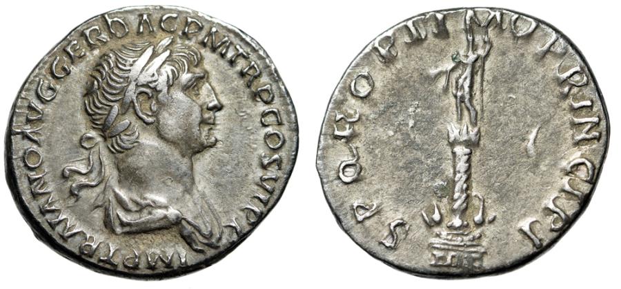 Trajan AR Denarius Trajan's Triumphal Column, Statue 113-114 AD RIC 292 aEF