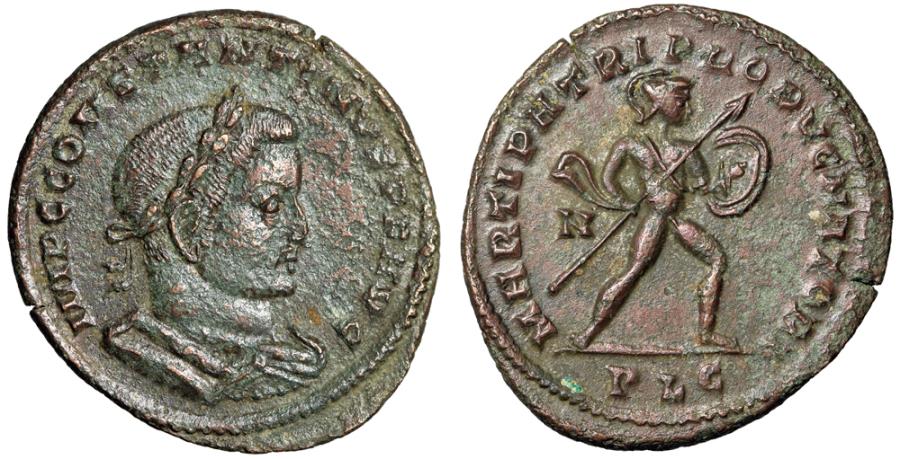 Ancient Coins - Constantine I The Great Follis "MARTI PATRI PROPVGNATORI Mars" RIC 243 Rare