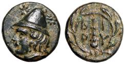 Ancient Coins - Troas, Birytis AE11 "Kabeiros in Cap / Club in Wreath" Extremely Fine