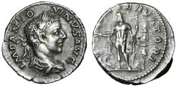 Ancient Coins - Elagabalus AR Denarius "IOVI CONSERVATORI Jupiter Standard" Near EF