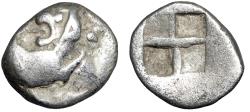 Ancient Coins - Thrace, Chersonesos AR Hemiobol "Forepart of Lion & Quadripartite Incuse"