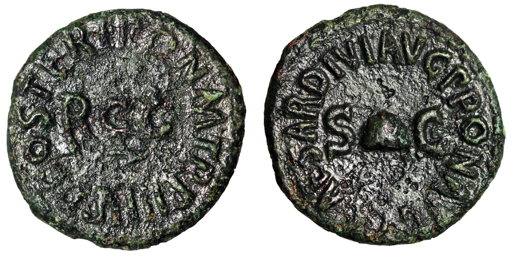 Caligula (Gaius) AE Quadrans RCC & Pileus, SC Scarce | Roman Imperial Coins
