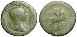 Ancient Coins - Trajan Sestertius "Emperor Spearing Dacian From Horseback" Green Patina
