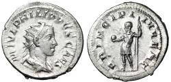 Ancient Coins - Philip II Caesar AR Antoninianus "Prince of Youth" About Extremely Fine