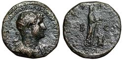Ancient Coins - Hadrian Dupondius "Radiate Portrait & Pietas" Very Fine