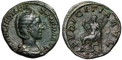 Ancient Coins - Otacilia Severa (Wife of Philip I) Sestertius "Pudicitia Seated" Very Fine