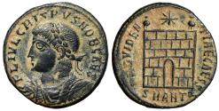 Ancient Coins - Crispus as Caesar "Left Portrait & Campgate" Antioch Extremely Fine