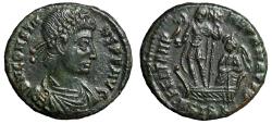 Ancient Coins - Constans I "Emperor on Boat with Victory, Labarum Christogram" Siscia Good VF