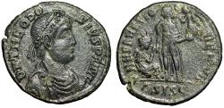 Ancient Coins - Theodosius I AE2 "Raising Kneeling Woman" Siscia Very Fine