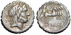 Ancient Coins - Q Antonius Balbus AR Denarius "Jupiter, Victory Driving Quadriga" Good Very Fine