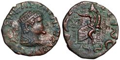 Ancient Coins - Baktrian Kingdom: Hermaios AE24 "Portrait & Zeus Seated" Good Very Fine