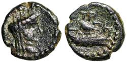 Ancient Coins - Palestine (Judea), Askalon AE15 "Tyche / War Galley" 76-77 AD Scarce