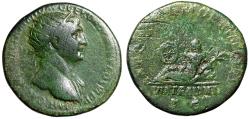 Ancient Coins - Trajan Dupondius "Via Traiana Reclining, Wheel" Rome Fine