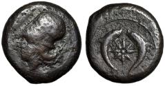 Ancient Coins - Sicily, Syracuse AE Drachm "Sea Star & Two Dolphins Swimming" 28mm Fine