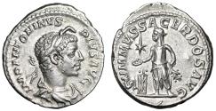 Ancient Coins - Elagabalus AR Denarius "Emperor at Altar, Engraver's Die Change ?"