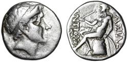 Ancient Coins - Seleucid Empire: Antiochos II Theos AR Drachm "Apollo Seated, Arrow" Rare
