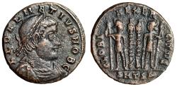 Ancient Coins - Delmatius as Caesar "Soldiers, Two Standards" Thessalonica Rare Good Very Fine