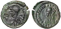 Ancient Coins - Crispus Caesar Nummus with Extremely Rare Portrait Type Trier Mint