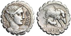 Ancient Coins - C Hosidius CF Geta AR Denarius "Diana (Artemis) & Boar, Hound" Very Fine