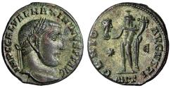 Ancient Coins - Maximinus II Daia Silvered Follis "Genius Holding Head of Sol" Antioch