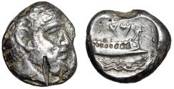 Ancient Coins - Phoenicia, Arados AR Shekel "Baal & Galley Sailing on Waves"