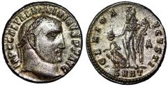 Ancient Coins - Maximinus II Silvered Follis "Genius, Eagle at Feet" Heraclea Extremely Fine