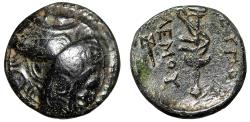 Ancient Coins - Caria, Mylasa AE16 "Three Overlapping Shields / Sword" Good Very Fine