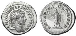 Ancient Coins - Caracalla AR Denarius "Serapis, Polos" Rome 214 AD RIC 244 Good VF