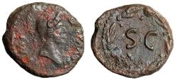 Ancient Coins - Domitian AE Quadrans "Minerva Portrait & SC in Laurel Wreath"