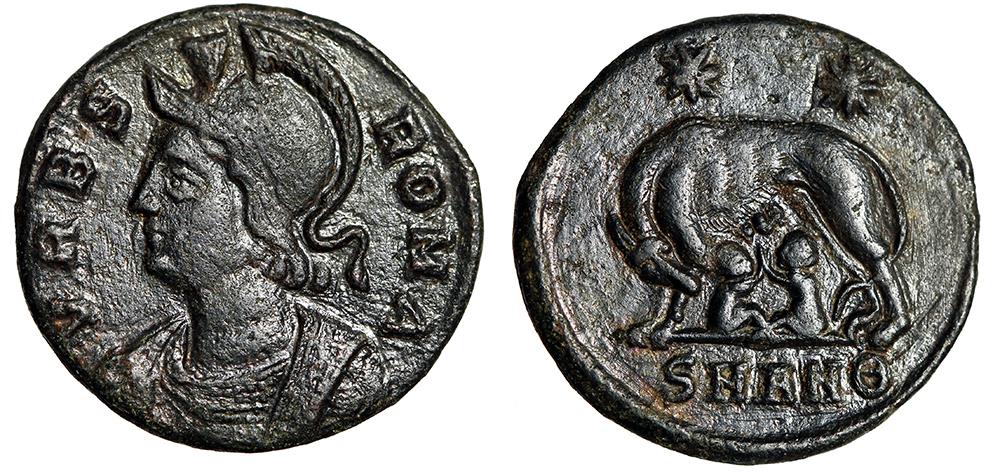 古代ローマ貨幣 推定 VRBS ROMA 青銅貨 牝狼と双子 ロムルスとレムス