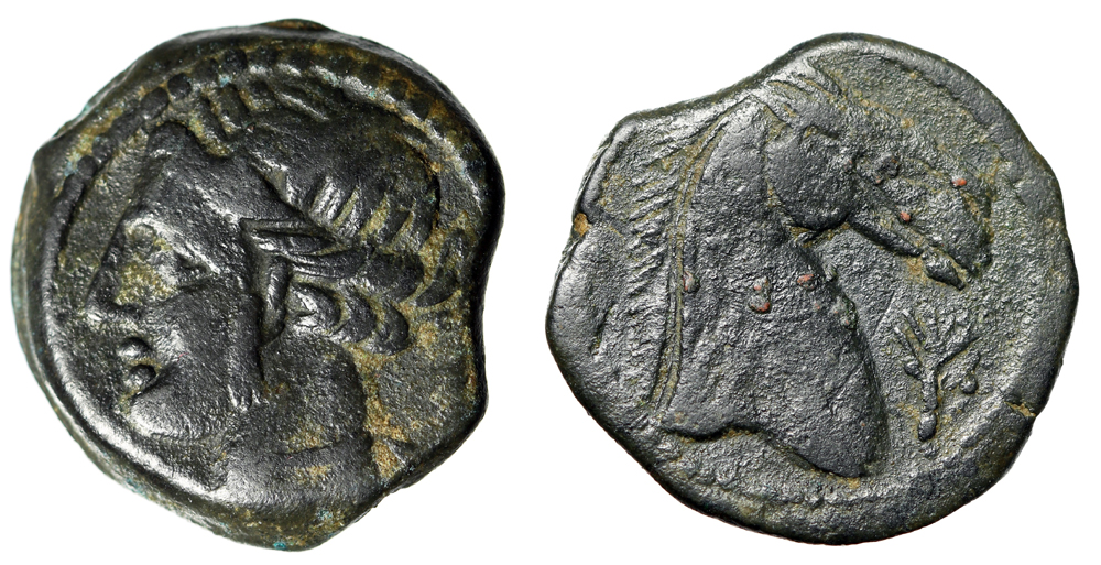 Zeugitania, Carthage AE20 Tanit & Horse Head, Palm Tree VF | Greek