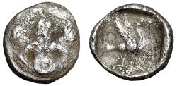 Ancient Coins - Cilicia, Mallos AR Obol "Half Length Figure Holding Solar Disk / Swan" Rare
