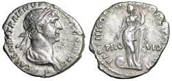 Ancient Coins - Trajan AR Denarius "PARTHICO Providentia, Globe" Rome Good Very Fine