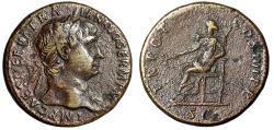 Ancient Coins - Trajan Sestertius "Pax Seated" Rome 99-100 AD Very Fine