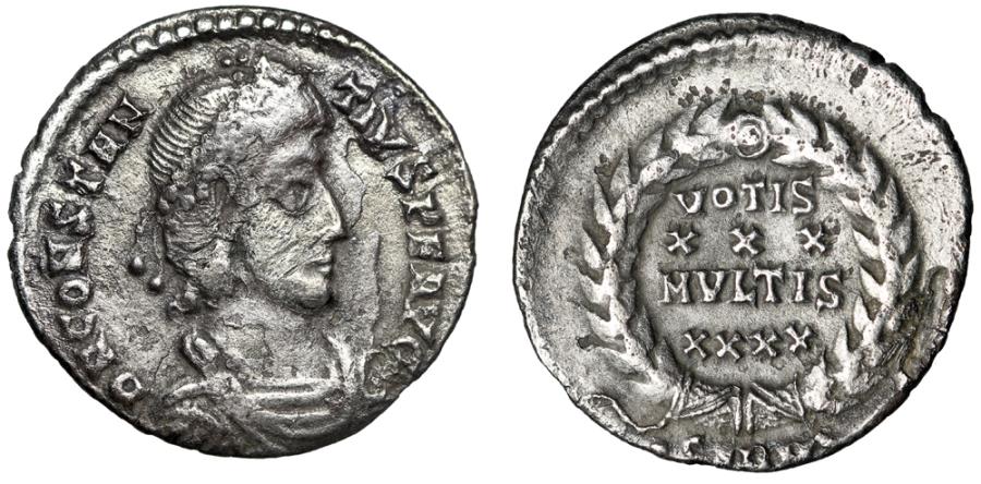 Constantius II Silver AR Siliqua VOTIS XXX MVLTIS XXXX Sirmium RIC 15 VF
