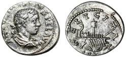 Ancient Coins - Elagabalus AR Denarius "Galley Ship Sailing" About Extremely Fine