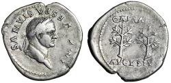 Ancient Coins - Vespasian AR Denarius "Two Laurel Branches" Unique Augustan Type