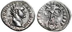 Ancient Coins - Domitian AR Denarius "Minerva, Spear & Shield, Owl" Good Very Fine