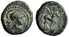 Ancient Coins - Phyrgia, Epikteteis AE19 "Helmeted Portrait / Horse with Palm" Rare