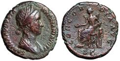 Ancient Coins - Sabina (Wife of Hadrian) AE As "Concordia Seated" Very Fine