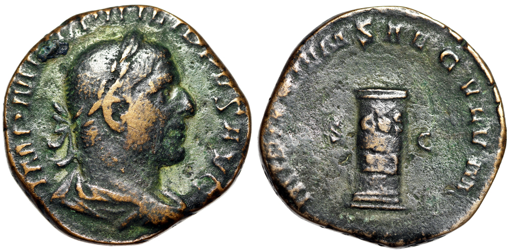 Philip I The Arab Sestertius COS III on Low Column, Cippus Rome